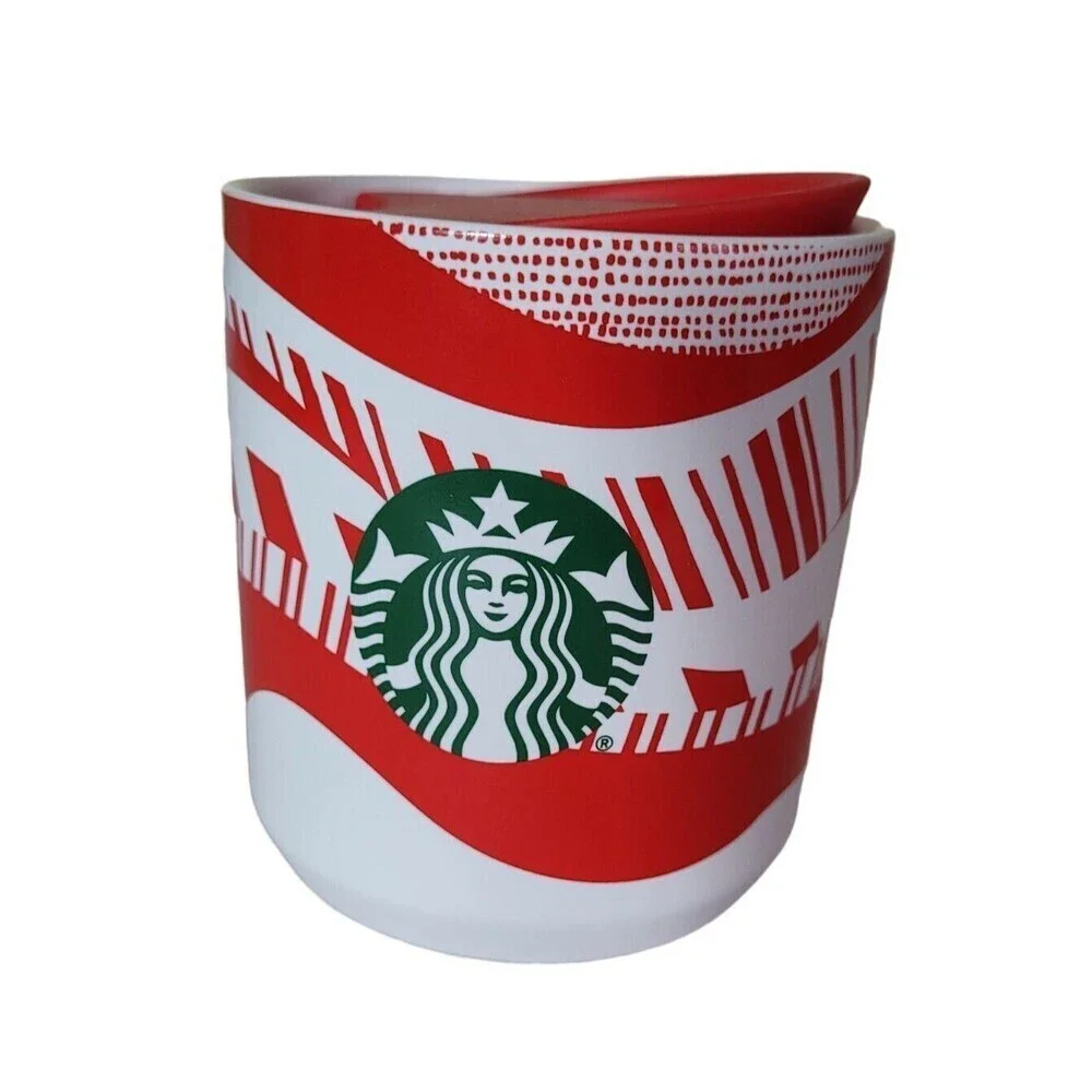Starbucks 2021 Holiday Ceramic Tumbler with lid 8 oz White Red travel coffee mug